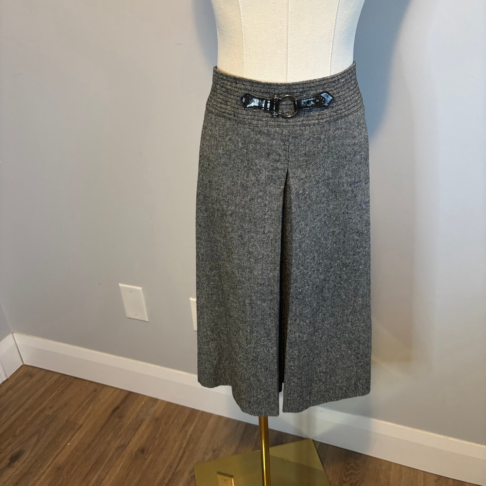 MEXX Women's Lined Brown Wool Front Pleat A-line Skirt, SZ 14